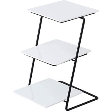 Imagem de 3FLQOOPP Suportes de exibição de cupcake de 3 camadas bandejas quadradas brancas de cerâmica pratos de massa podem ser usados separadamente prateleiras de sobremesa tigelas de frutas