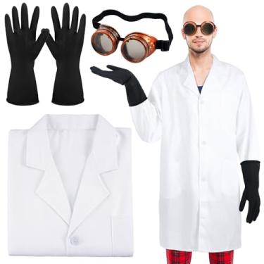 Imagem de Mepase 3 Pcs Men's Mad Scientist Costume Accessories Doctor Outfit with Lab Coat Steampunk Goggles Black Gloves Fun Costume Cosplay for Halloween Cosplay Dress up Party