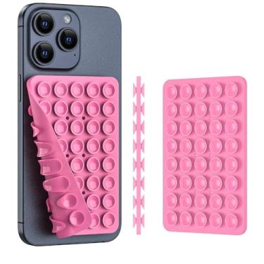 Imagem de CMZZ Suporte de telefone com sucção de silicone dupla face, acessório de silicone para iPhone e Android, suporte de telefone de chuveiro espelho mãos-livres, vídeos e selfies TikTok (rosa)