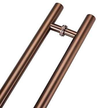 Imagem de Maçaneta de porta de celeiro deslizante redonda antiferrugem, conjunto de ferragens de porta de dois lados para porta de metal de vidro de madeira, alça resistente a impressões digitais, 20/23,5/31,5