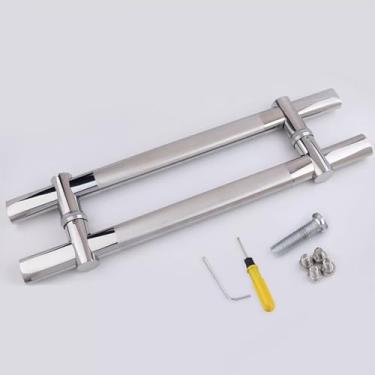 Imagem de Puxador de porta ajustável, barra de apoio para porta de entrada em forma de H prata, substituição de puxador de porta de celeiro deslizante resistente com kit de instalação (tamanho: 100 cm (39 3