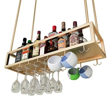 Imagem de Unidade de barra suspensa no teto, rack de vinho de bar vintage industrial, suporte de copo de vinho, suporte de copo de vinho sob o armário, restaurante, café, cozinha, garrafa de vinho e prateleira