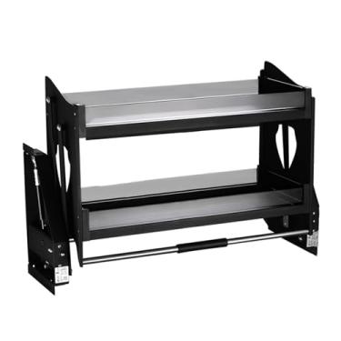 Imagem de Organizador de armário de 2 níveis, prateleiras de puxar para pendurar na cozinha, prateleiras de parede de 2 camadas convenientes e resistentes para armários superiores de elevação de utensílios de