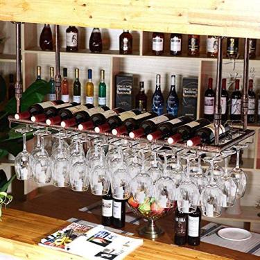 Imagem de Suporte de copo de vinho pendurado de ferro estilo simples suporte de vidro pendurado suporte de copo de vinho de cabeça para baixo suporte de copo de vinho pendurado - preto_80 cm * 35 cm