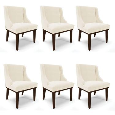 Imagem de Kit 06 Cadeiras Liz Veludo Bege Base Fixa Madeira Tabaco -