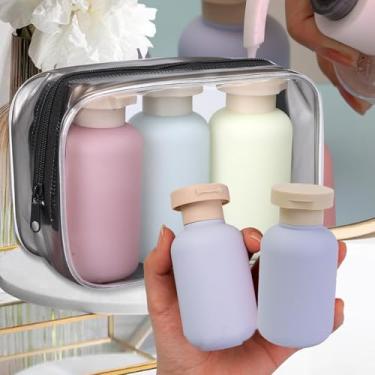 Imagem de Frascos dispensadores de loção flocada de plástico para viagem, xampu, gel de banho, espuma de espuma, 4,5 x 4,5 x 10 cm (azul, 2 peças)