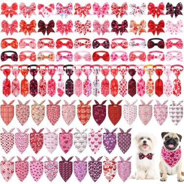 Imagem de Reginary Conjunto de 120 bandanas para cães para dia dos namorados, gravata borboleta para gatos, lenço colorido, lavável, triângulo, babador fofo para o verão, pequeno, médio, grande, acessórios de