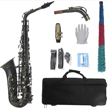 Imagem de Saxofone profissional preto fosco fosco niquelado alto E plano corpo de saxofone esculpido concha branca fivela instrumento musical latão saxofone kit para iniciantes