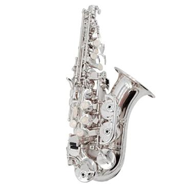 Imagem de Saxofone curvo profissional prata Bb padrão esculpido profundo instrumento francês saxofone