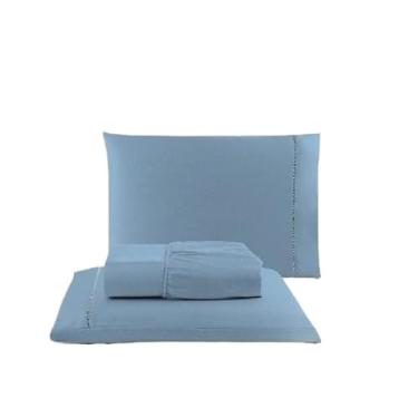 Imagem de Kit Lencol Casal Queen Extra Macio 400 Fios Micropercal Com Ponto Palito(AZUL BEBÊ)