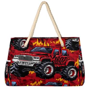 Imagem de hongjinglin Bolsa de praia grande, leve, dobrável, monster truck, amarela, para piscina, bolsa de ombro, Cor 16, Large