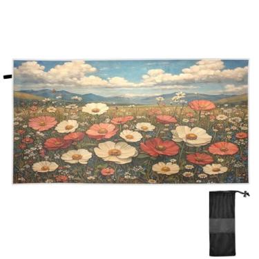 Imagem de ATTX Toalha de praia vintage com pintura a óleo de flores silvestres 76 x 152 cm - Cobertor de microfibra leve de secagem rápida e resistente à areia para piscina, ioga, academia e viagens | Esportes