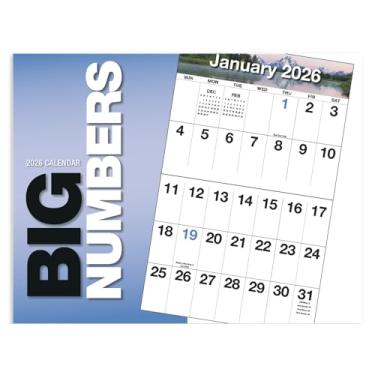 Imagem de Calendário de parede suspenso de 2026 com números e blocos grandes - 48 x 28 cm (aberto) Agenda e organizador de compromissos mensais 2026. Fácil de ver e escrever!