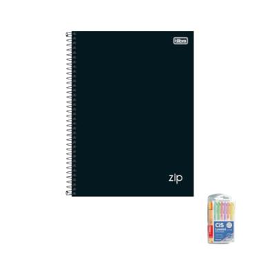 Imagem de Kit Caderno Universitário Capa Dura Preto 10 Matérias + Caneta Point 88 10 Cores + Marca Texto Lumini 6 Cores