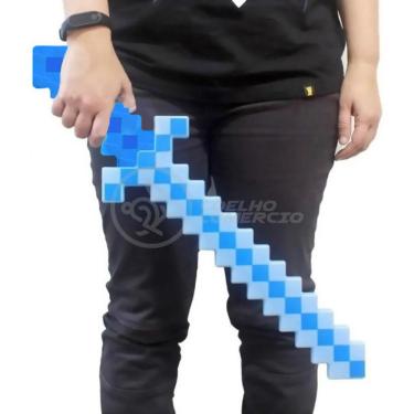 Imagem de Brinquedo Espada Pixel Minecraft 58cm Diamante à Pilha Azul