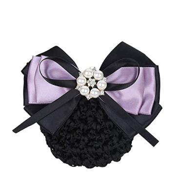 Imagem de Clipe de mola com laço acessórios de cabelo vintage clipe de rabo de cavalo para meninas presentes pérola hotel enfermeira rede de cobertura (E)