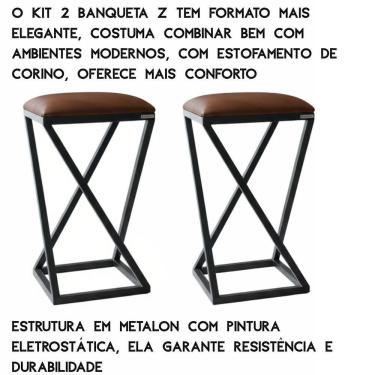 Imagem de Conjunto 2 Banquetas Resistente Casa áreas Cozinha Jardim Industrial Marrom
