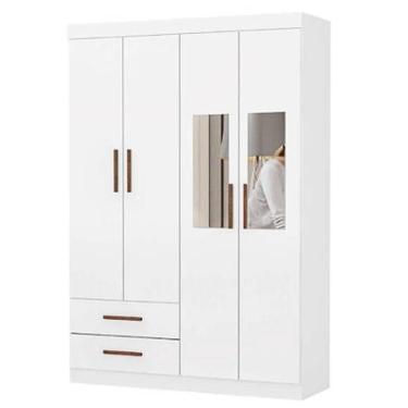 Imagem de Guarda Roupa Solteiro Hercules 4 Portas 2 Gavetas Com Espelho Carioca Moveis Branco