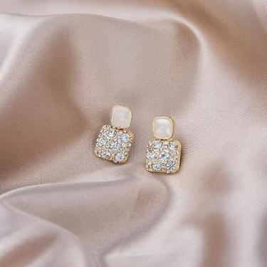 Imagem de 1 par de brincos quadrados femininos com strass para noivas, damas de honra, formatura e casamento, One Size, Cobre, Sem pedra preciosa