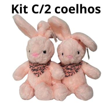 Imagem de Kit C/2 Coelhos Pelúcia Rosa Enfeite Brinquedo Páscoa Macio - sm decor