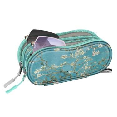 Imagem de Fintie Estojo de óculos de sol duplo, bolsa de óculos portátil macia com clipe mosquetão, compartimentos duplos com zíper para homens e mulheres, Flor, Large And Small Compartments