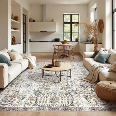 Imagem de Alfombra de Área Jinchan Vintage Lavable 9x12 pies Azul para Sala de E