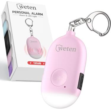 Imagem de Weten Chaveiro de alarme pessoal recarregável - sirene de 130 dB e luz LED - alerta de segurança pessoal elegante para mulheres carregarem - alarme de botão de pânico para segurança - apito de