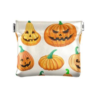 Imagem de Burbuja Bolsa feminina de apertar abóboras de Halloween, porta-moedas, de couro, portátil, mini porta-moedas, batom, organizador de cosméticos