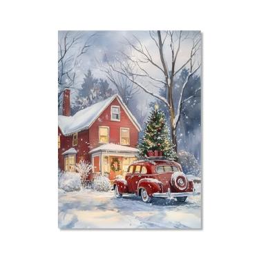 Imagem de Impressão de pôster de arte de parede retrô de Natal Papai Noel alce paisagem de inverno imagens de Natal para bar em casa pub cozinha café loja decoração de férias (SKU6,50.8x76.2 cm = (50 x 75 cm