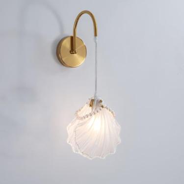 Imagem de Luminária de parede em formato de concha, para interiores, com soquete E14, cabo ajustável para cima e para baixo, base de latão, cristal, luminária de cabeceira vintage para quarto infantil