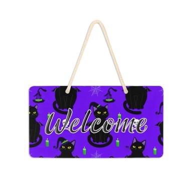 Imagem de Burbuja Placa de boas-vindas de gatos vestidos para porta da frente, placa de boas-vindas de PVC para decoração de férias de casa de fazenda, 15 x 28 cm