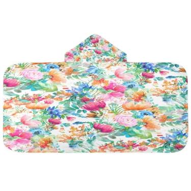 Imagem de CEBUGI Toalha de banho com capuz de flores coloridas para crianças toalha de banho macia absorvente com capuz 127 x 59,7 cm toalha de banho de praia para meninos e meninas