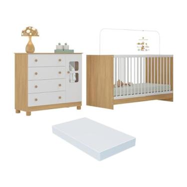 Imagem de Berço 3 em 1 com Colchão Incluso e Cômoda 1 Porta 4 Gavetas Sol Multimóveis Mp4752 Madeirado/branco