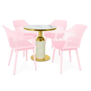 Imagem de Conjunto Mesa de Jantar Redonda Imperial 70cm Branca com 4 Cadeiras Estofadas Marcela - Rosa