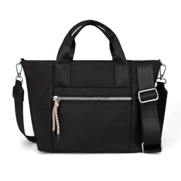 Imagem de Bolsa feminina dobrável, bolsa tiracolo com zíper e alça superior para viagem, bolsa de ombro para trabalho (preto)