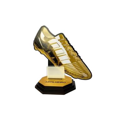 Imagem de Troféu de Futebol Artilheiro Chuteira Ouro 20cm MDF/Acrílico-Unissex