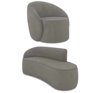 Imagem de Sofá 3 Lugares Orgânico 180cm Morgan E Poltrona Lua Suede Grafite D03 - D'rossi