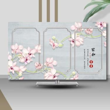 Imagem de HSTANGKY Capa protetora contra poeira para TV de 32-80 polegadas protetor de tela de TV extensível para TV LED curvada / plana capa protetora contra poeira com abertura na parte de trás - flor 3||49