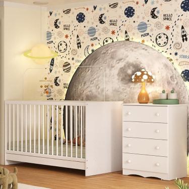 Imagem de Berço 3 em 1 para Colchão 130x60cm com Cômoda 4 Gavetas Serena Multimóveis MP4745