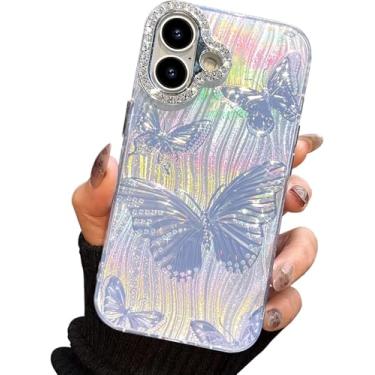 Imagem de I-MGAE-IN-AR Capa compacta para iPhone 17 com design de borboleta, moldura de proteção de lente de câmera de diamante 3D, capa protetora de TPU macia e macia à prova de choque para mulheres meninas