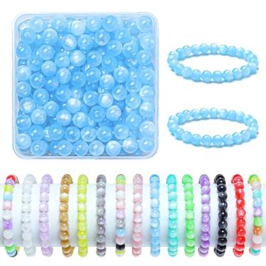 Imagem de Contas de vidro de 8 mm para pulseiras, 200 peças de contas redondas de cristal para kits de fabricação de joias, contas, artesanato DIY (azul celeste)