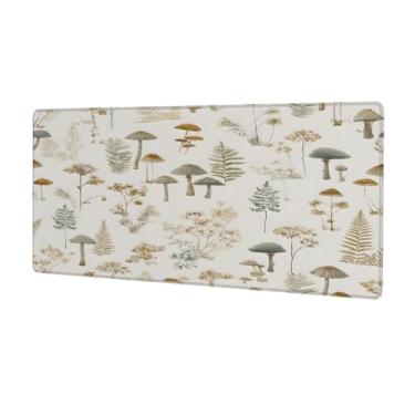 Imagem de Tapete de rato branco com arte de cogumelo grande, impermeável, tapete protetor de mesa estendido para computador, base de borracha antiderrapante para escritório, computador, teclado, laptop e mesa