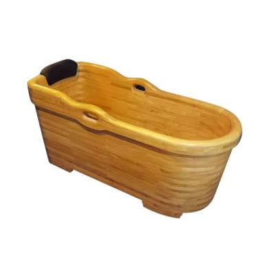Imagem de OGOLOUG Carvalho adulto banho chuveiro spa saúde barril estilo japonês independente móvel banheiro assento banheira de espuma emenda doméstico (cor de madeira, 47,24" (120 cm)