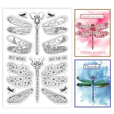 Imagem de 1 folha de carimbos transparentes de plástico PVC, estampa de libélula, carimbo de borracha transparente de silicone para álbum de fotos faça você mesmo para fazer cartões decorativos, 16 x 11 x 0,3