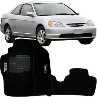 Imagem de Tapete Carpete Civic 2001 à 2006 Preto Logo Bordado Jogo 3 Peças Personalizado Automotivo