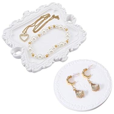 Imagem de PH PandaHall 2 estilos bandejas de joias de resina 12 x 11 cm, pratos brancos de bugigangas, decoração de casa, vintage, suporte de anel, prato para lista de presentes de casamento, presente de Natal