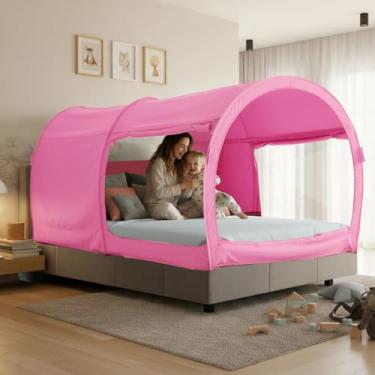 Imagem de Barraca de cama Dream Tents Cama dossel abrigo cabine interior privacidade quente respirável pop up tamanho casal para crianças e adultos patente pendente rosa (Não incluído)