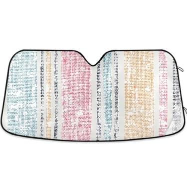 Imagem de Persiana de sol listrada moderna colorida personalizada para para-brisas de carro, engraçada, universal, dobrável, para janelas dianteiras automotivas L, 144,8 cm x 80 cm