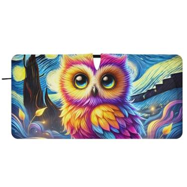 Imagem de Toldo de sol personalizado noite estrelada coruja neon para para-brisa de carro engraçado dobrável caminhão carro persianas para janelas dianteiras automotivas, 76 cm x 149 cm