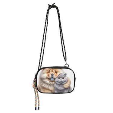 Imagem de Bolsa pequena para mulheres, bolsas transversais, bolsas de ombro, bolsas femininas fofas para celular, carteira, chow chow, cachorro, abraço, gatinho, gatinho e gatinho